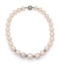 CULTURED SOUTH SEA PEARL AND DIAMOND NECKLACE