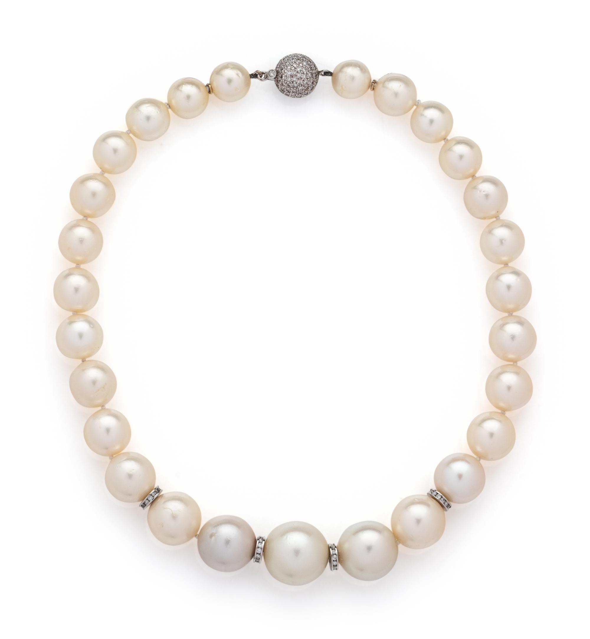 CULTURED SOUTH SEA PEARL AND DIAMOND NECKLACE
