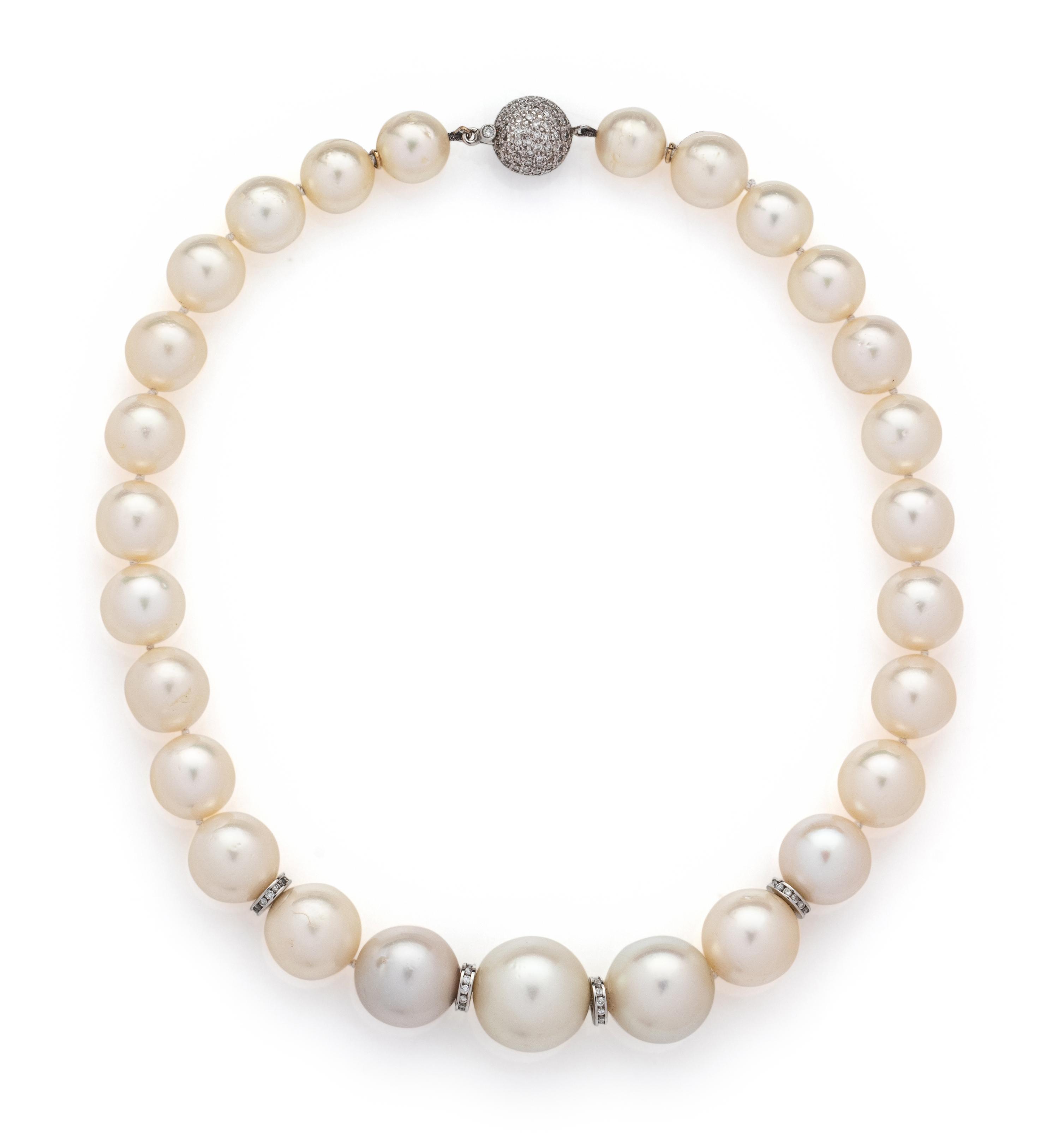 CULTURED SOUTH SEA PEARL AND DIAMOND NECKLACE