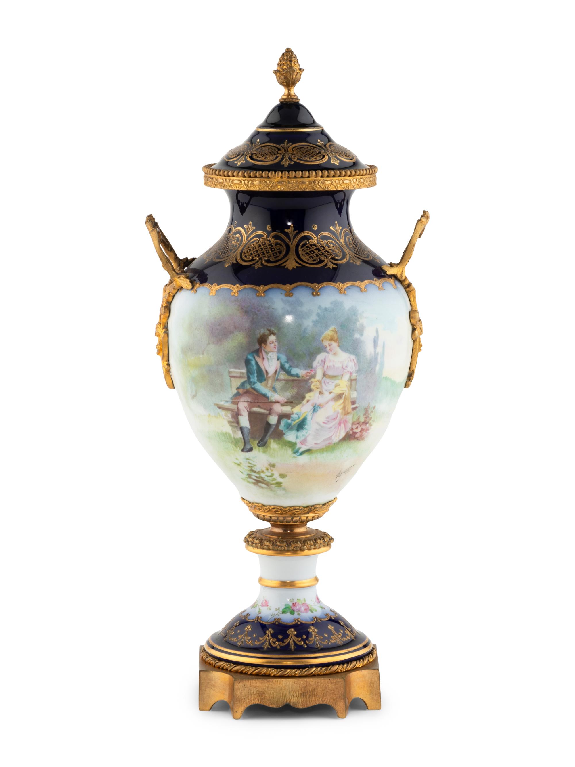 A Gilt Bronze Mounted Sèvres Style Porcelain Urn