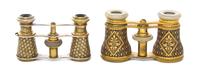 Two Pairs of Continental Enameled Opera Glasses, Width of first 5 7/8 inches.