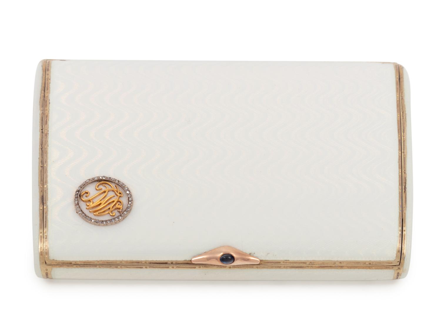 A Russian Guilloché Enamel Silver, Gold and Diamond Mounted Cigarette Case