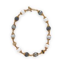 Cultured Pearl, Black Diamond, and Diamond Necklace