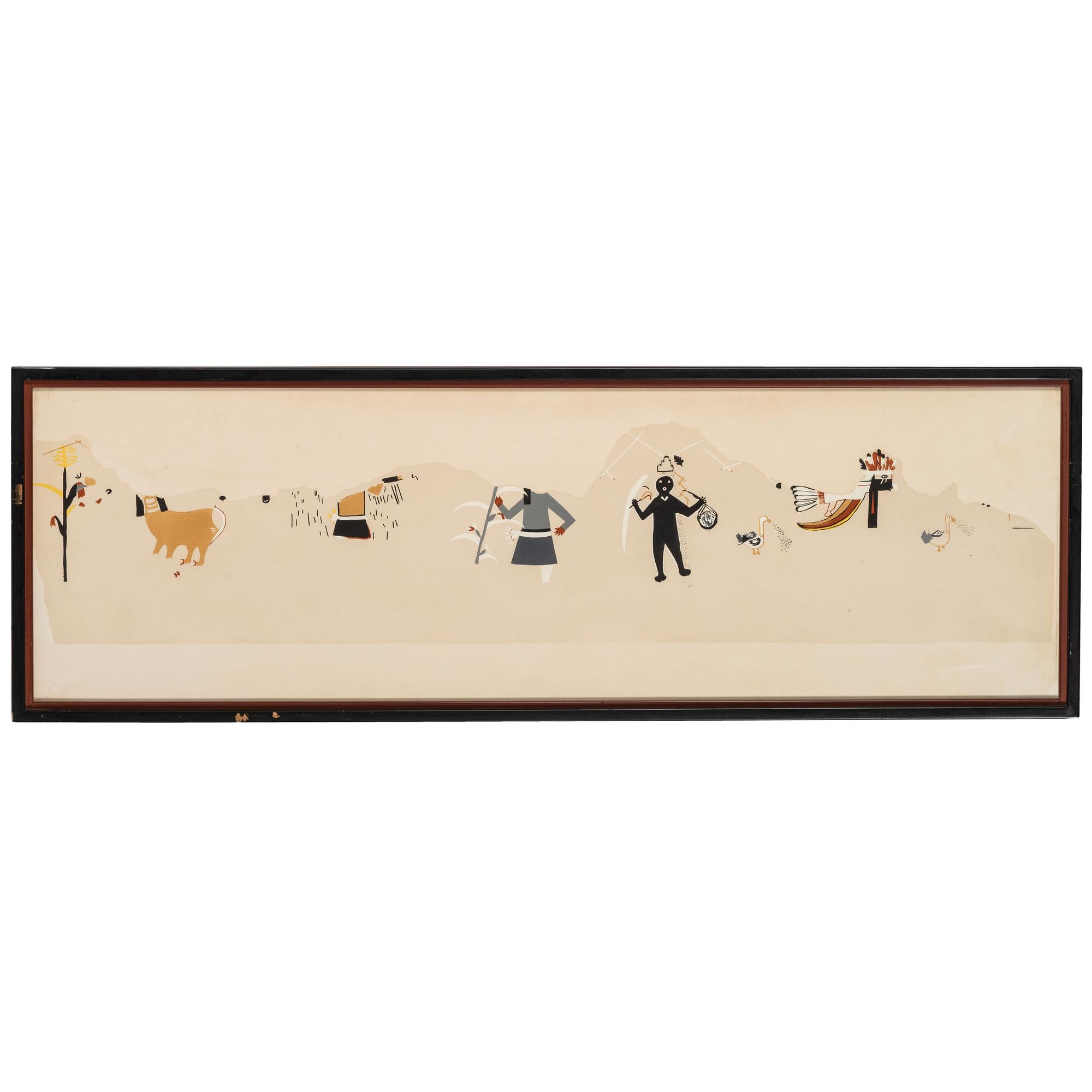 Kuaua Pueblo Kiva Screen Print Murals, pair