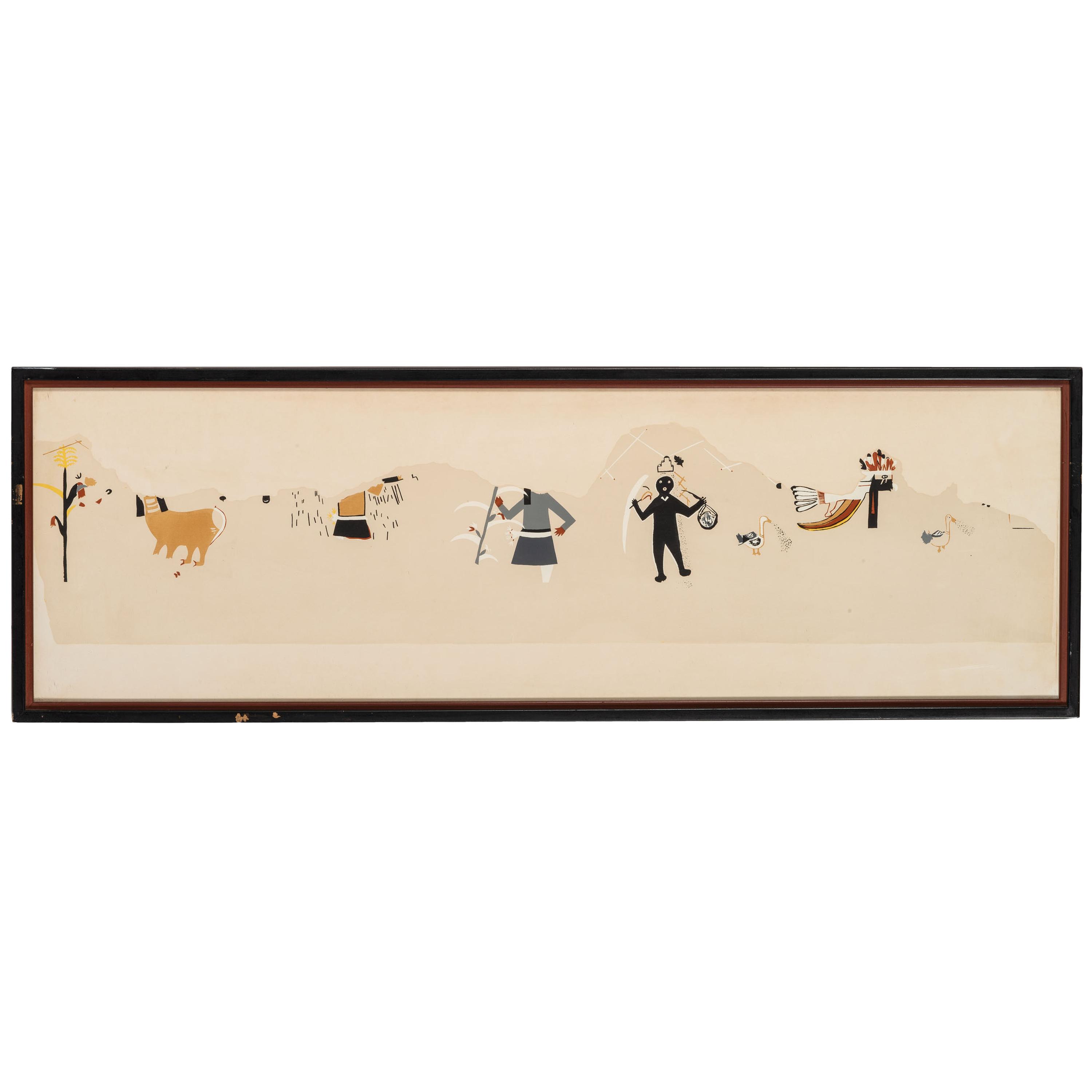 Kuaua Pueblo Kiva Screen Print Murals, pair