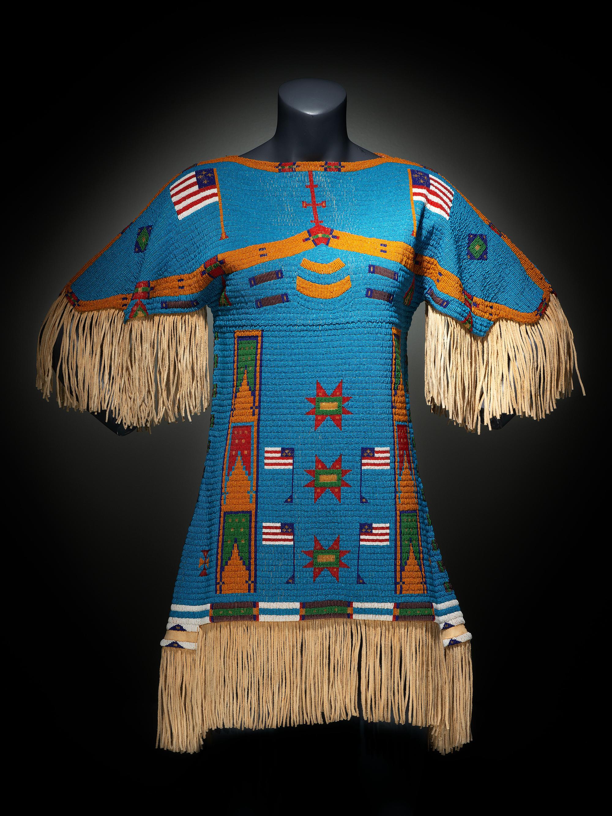 Beaded Dress and Boot Moccasins, with American Flags