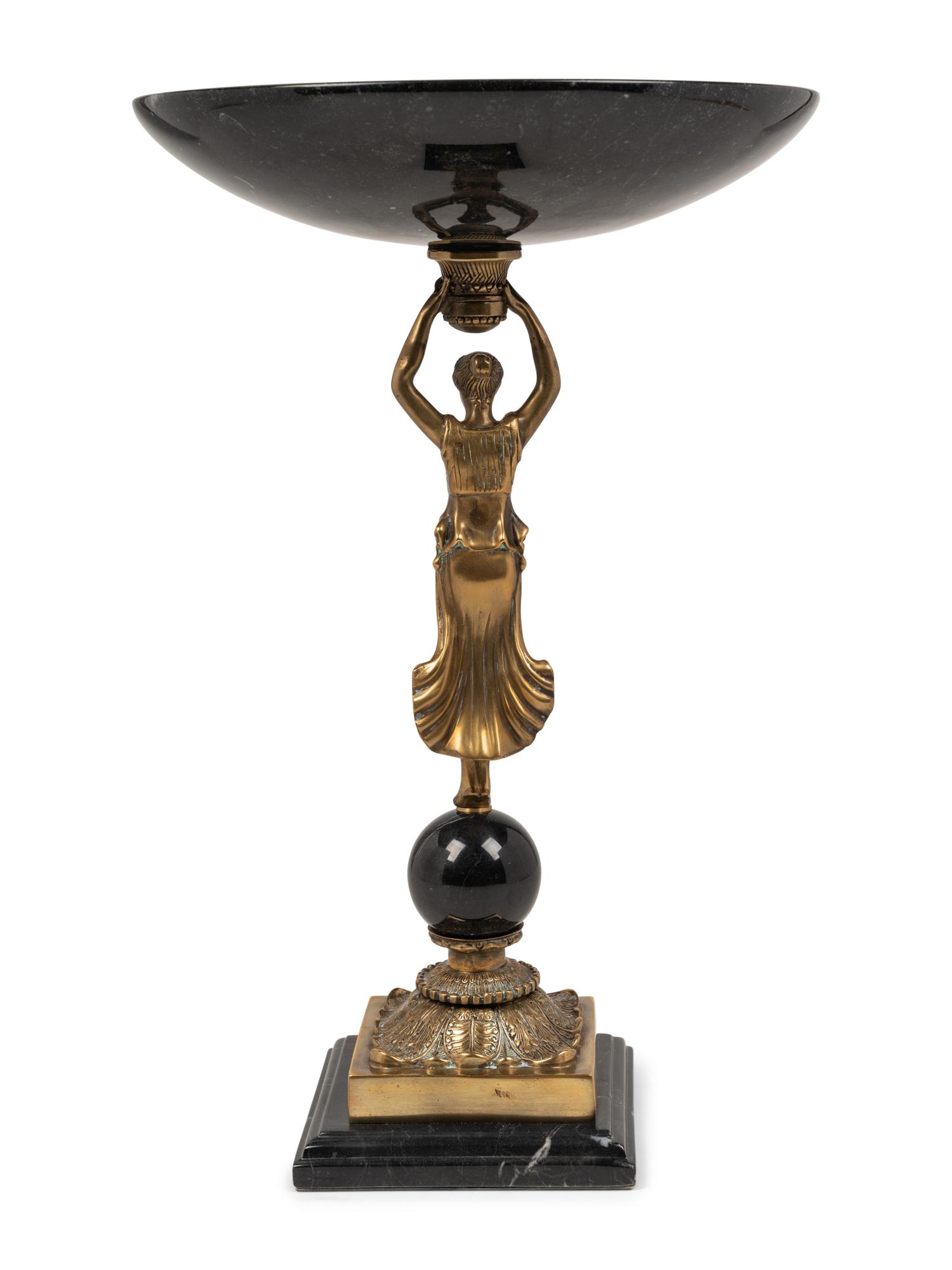 An Empire Style Gilt Metal and Marble Figural Centerpiece