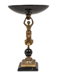 An Empire Style Gilt Metal and Marble Figural Centerpiece
