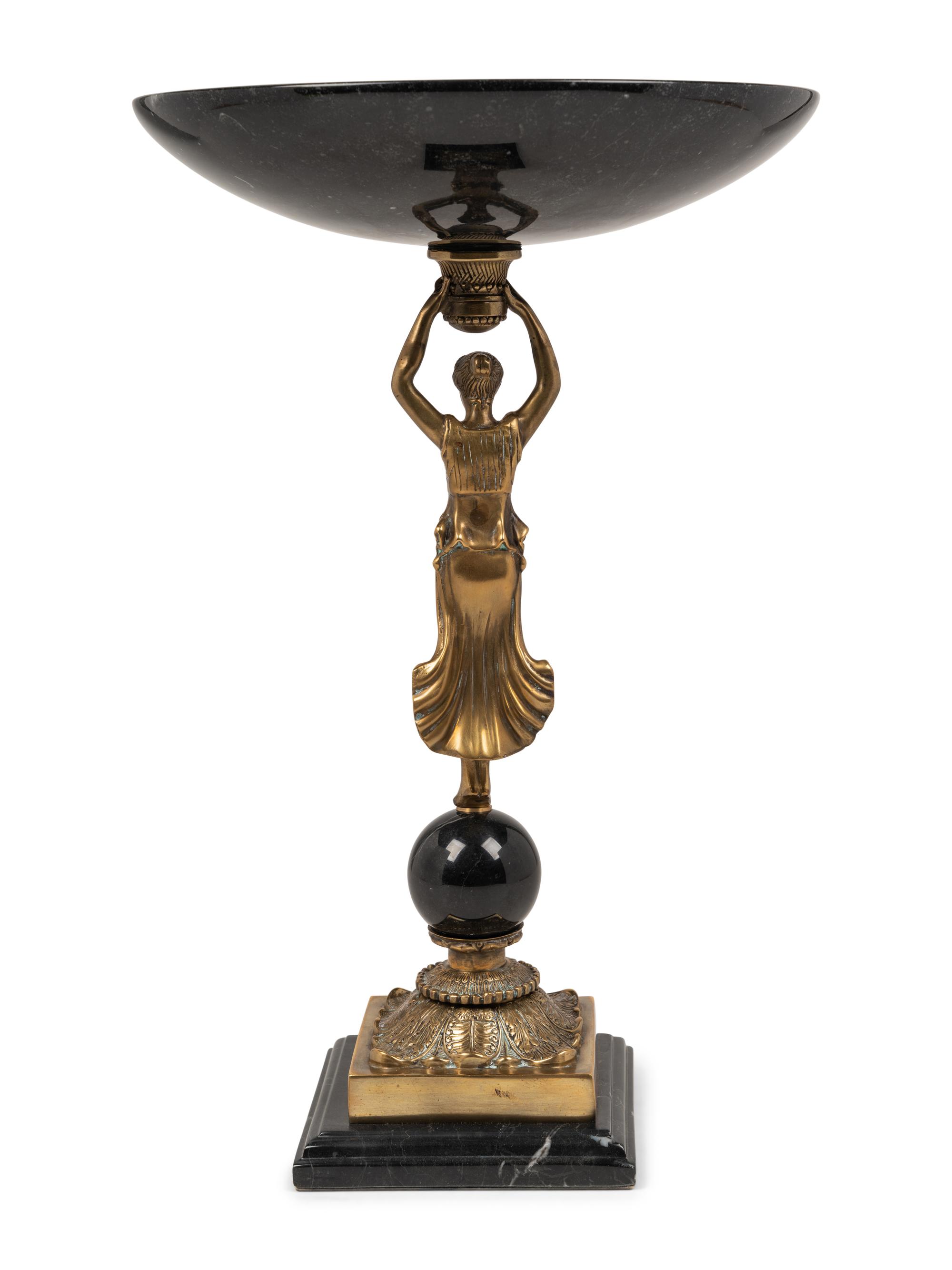 An Empire Style Gilt Metal and Marble Figural Centerpiece