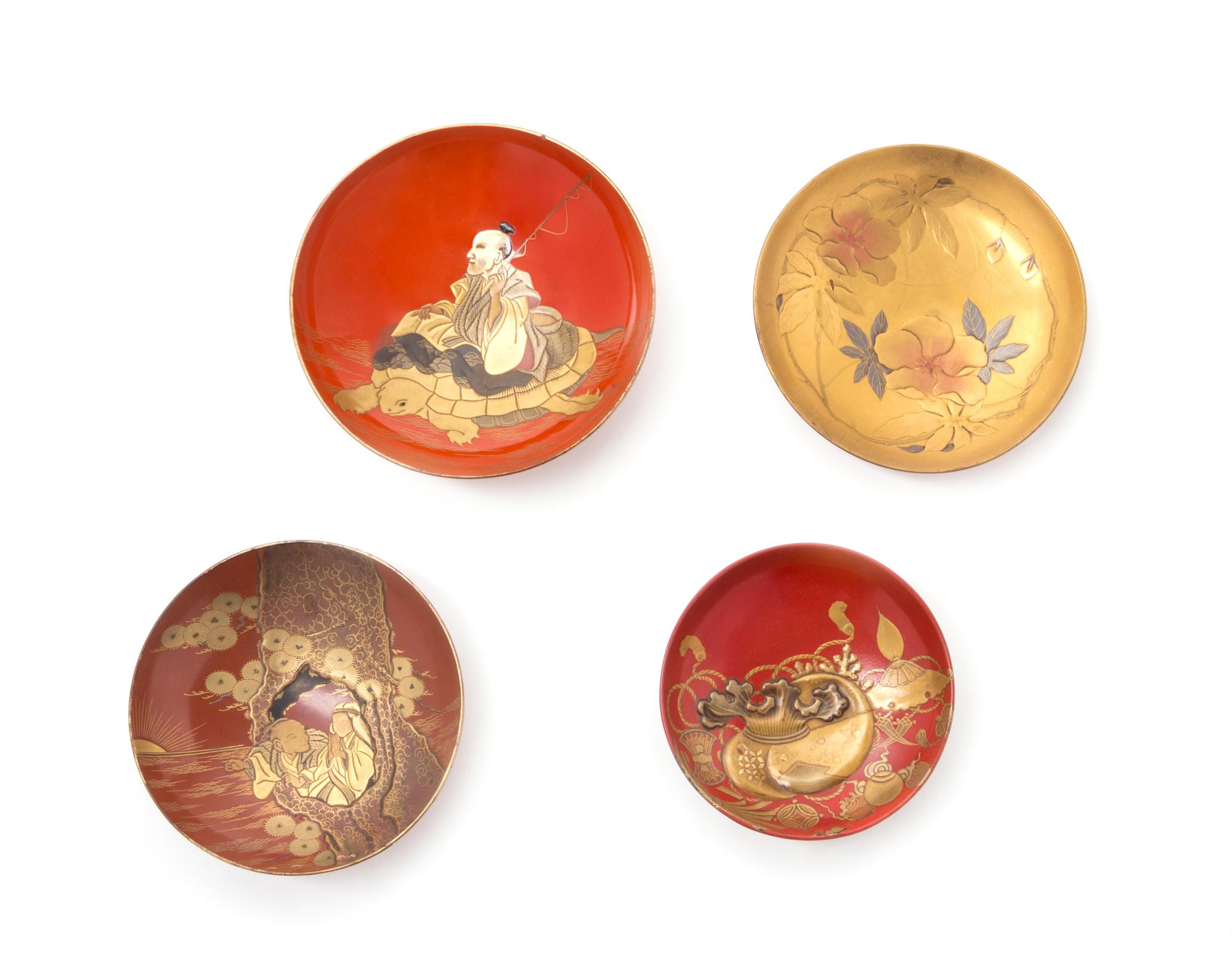 Four Lacquer Dishes Diameter of largest 4 1/2 inches. — 19TH CENTURY