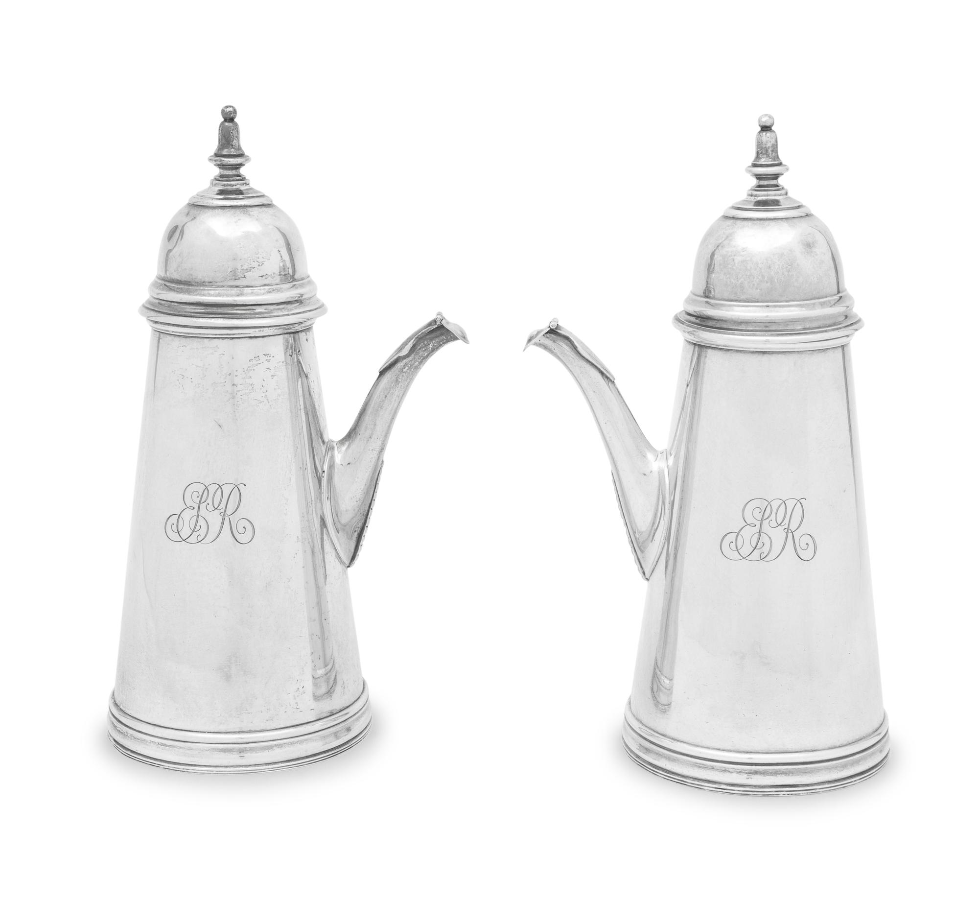A Pair of English Britannia Silver Coffee Pots