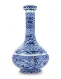 A Blue and White Porcelain Bottle Vase Height 10 3/4 inches.