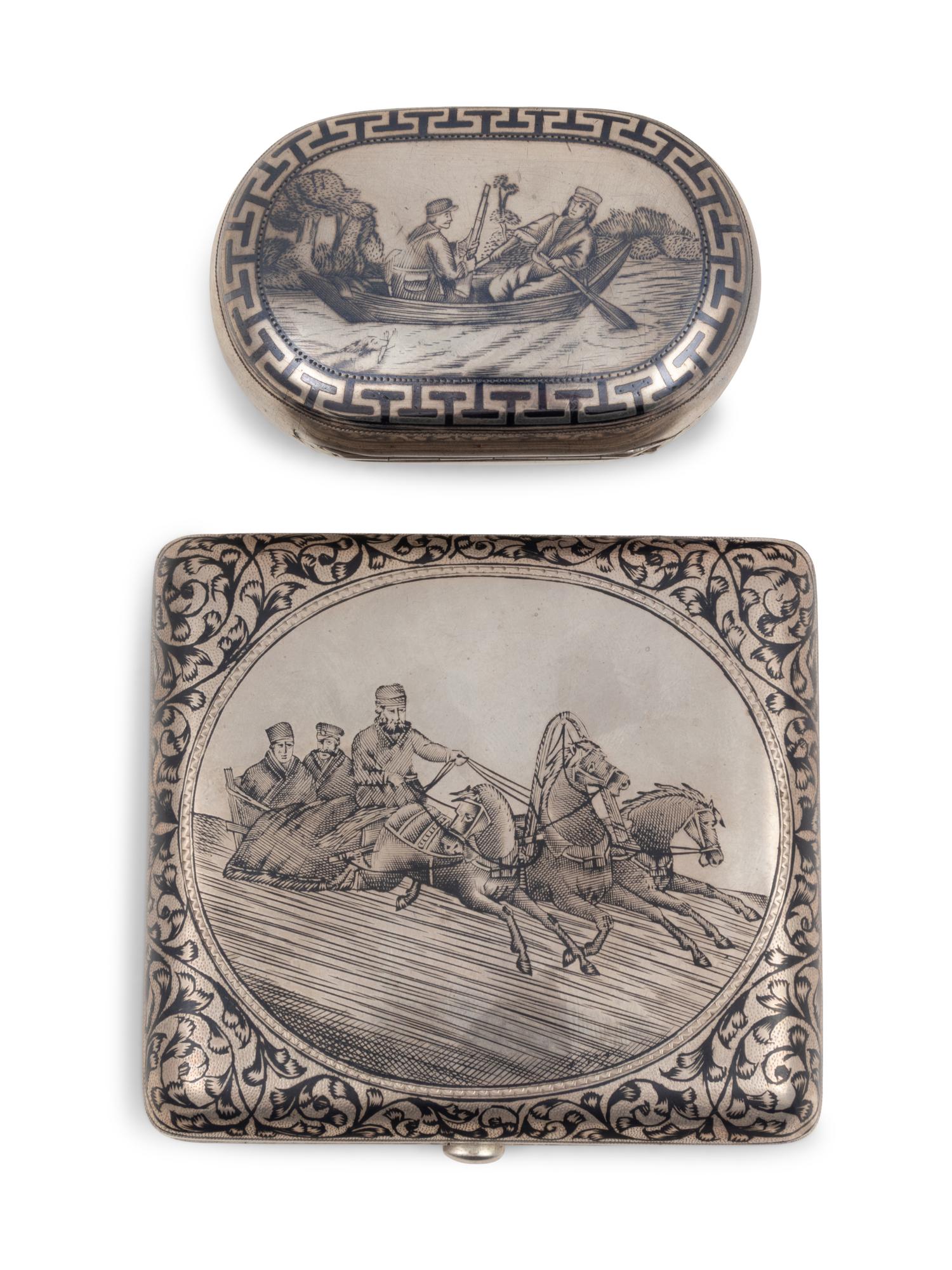 Two Russian Niello Silver Cases