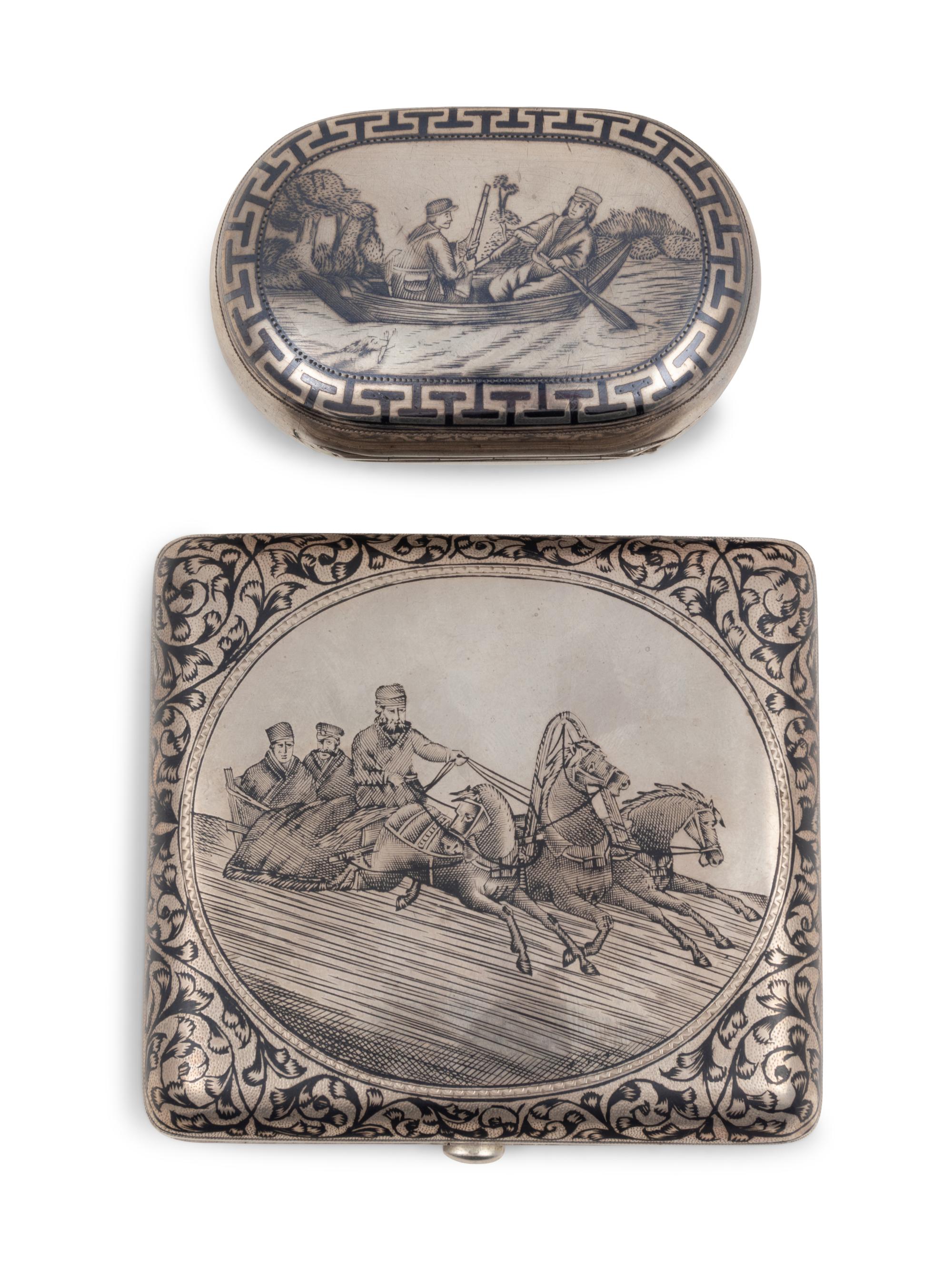 Two Russian Niello Silver Cases