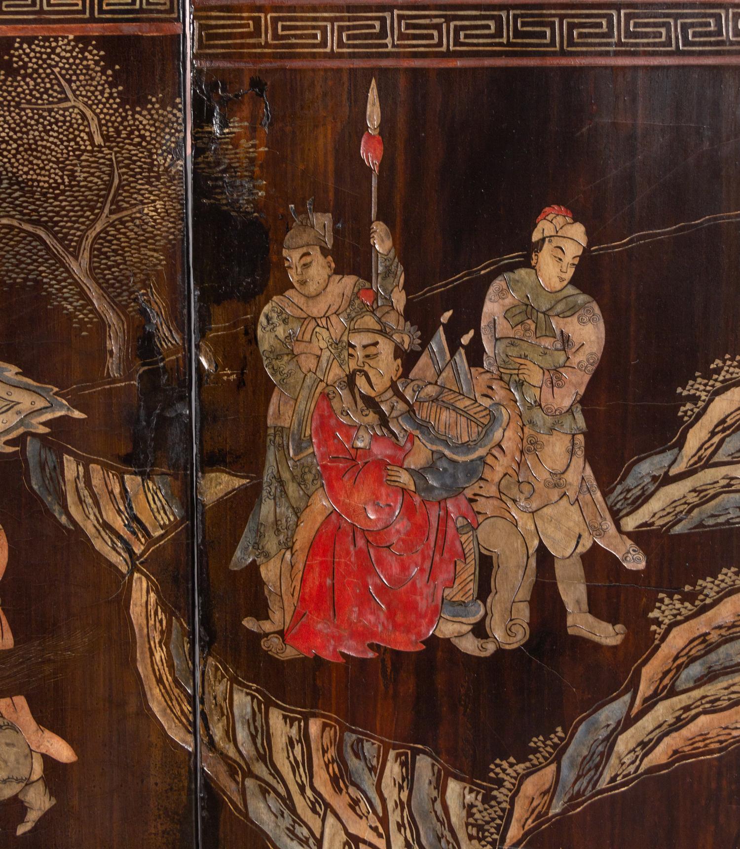 A Coromandel Lacquer Five-Panel Screen