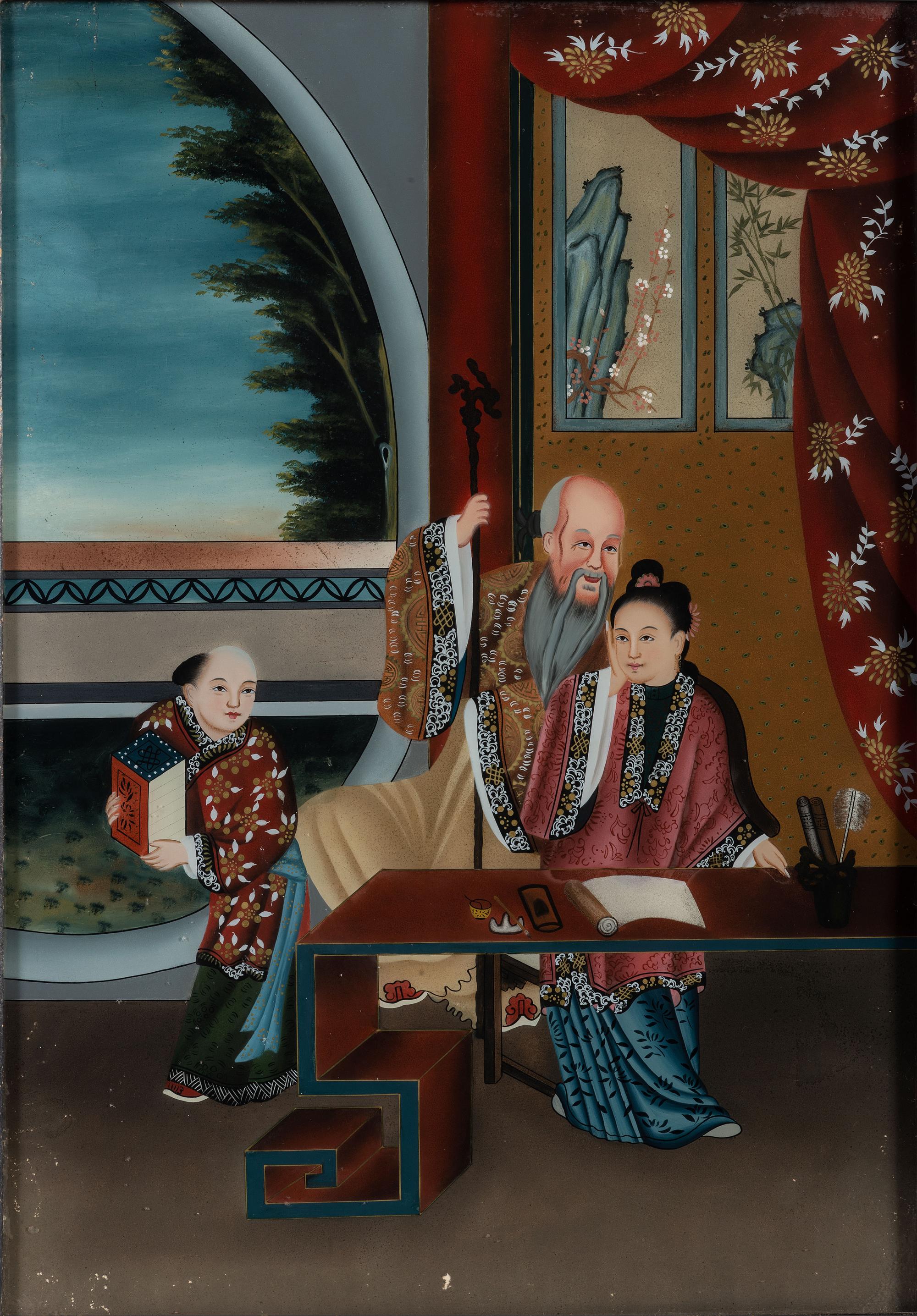 Two Chinese Reverse Glass Paintings
