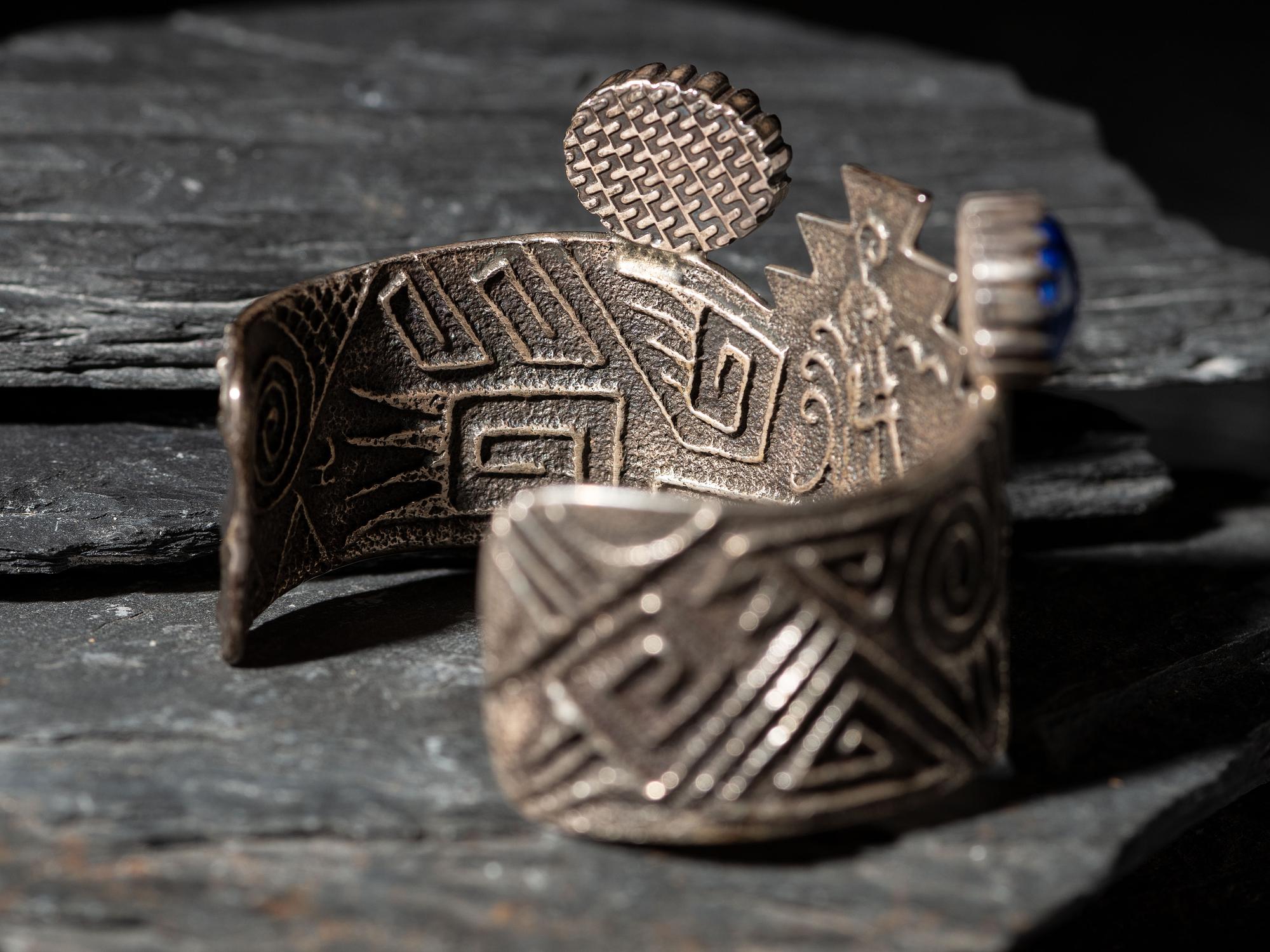 Tufa Cast Silver and Lapis Cuff Bracelet