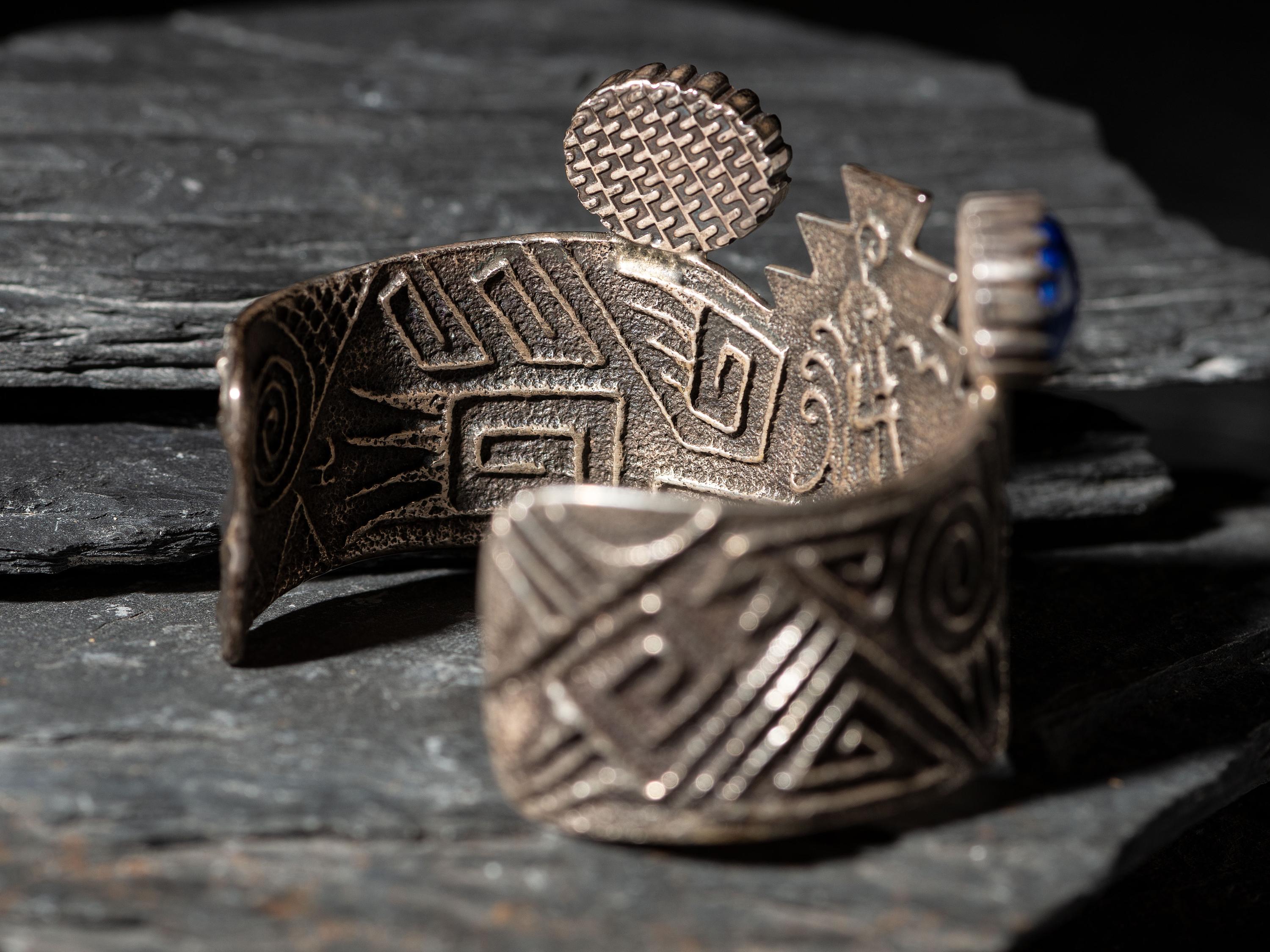 Tufa Cast Silver and Lapis Cuff Bracelet