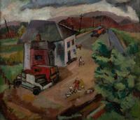 Untitled (Country House with Trucks and Figures)