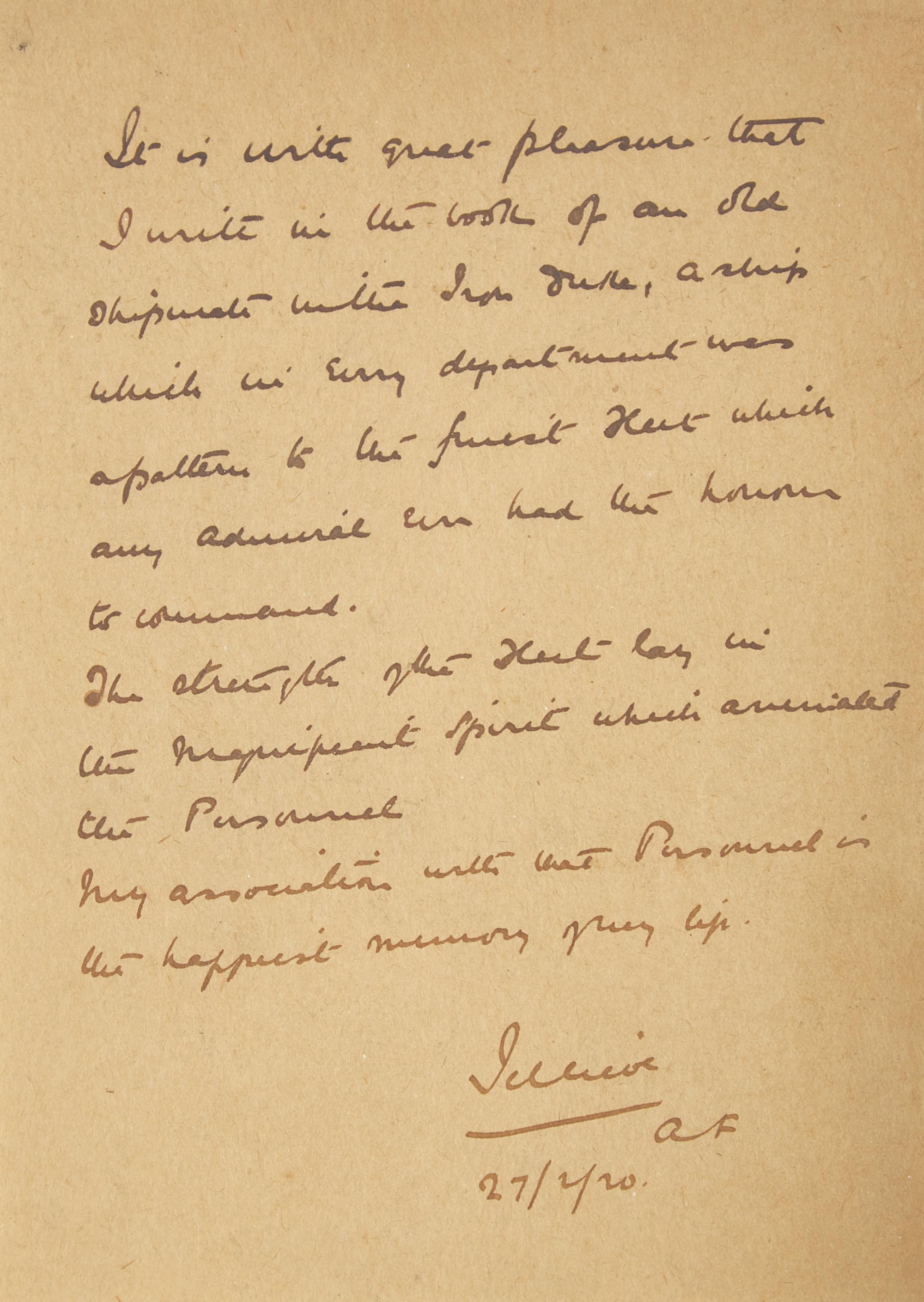 [World War I] Jellicoe, John. Autograph letter, signed