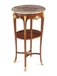 A Louis XV Style Gilt Bronze Mounted Mahogany Marble-Top Table