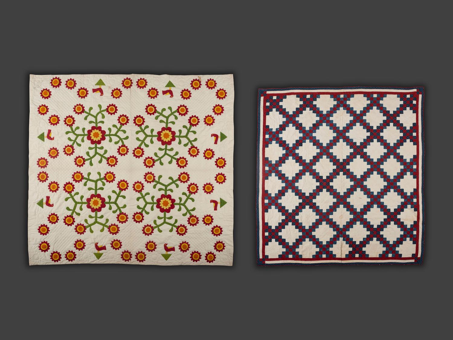 An Applique Whig Rose Quilt and a Pieced Quilt