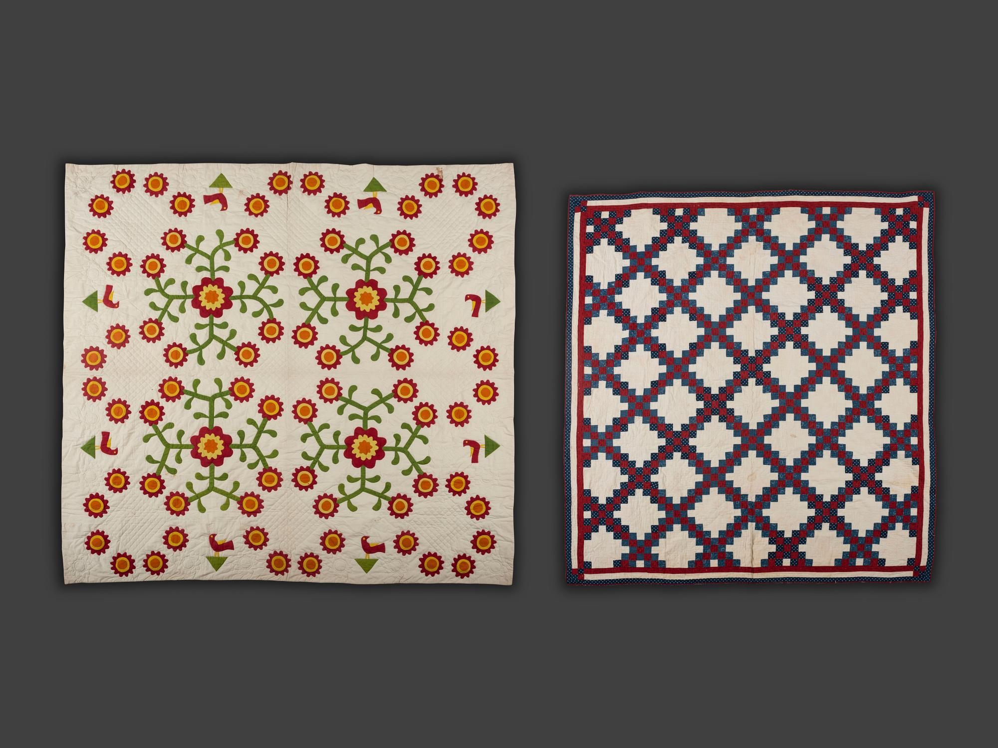 An Applique Whig Rose Quilt and a Pieced Quilt