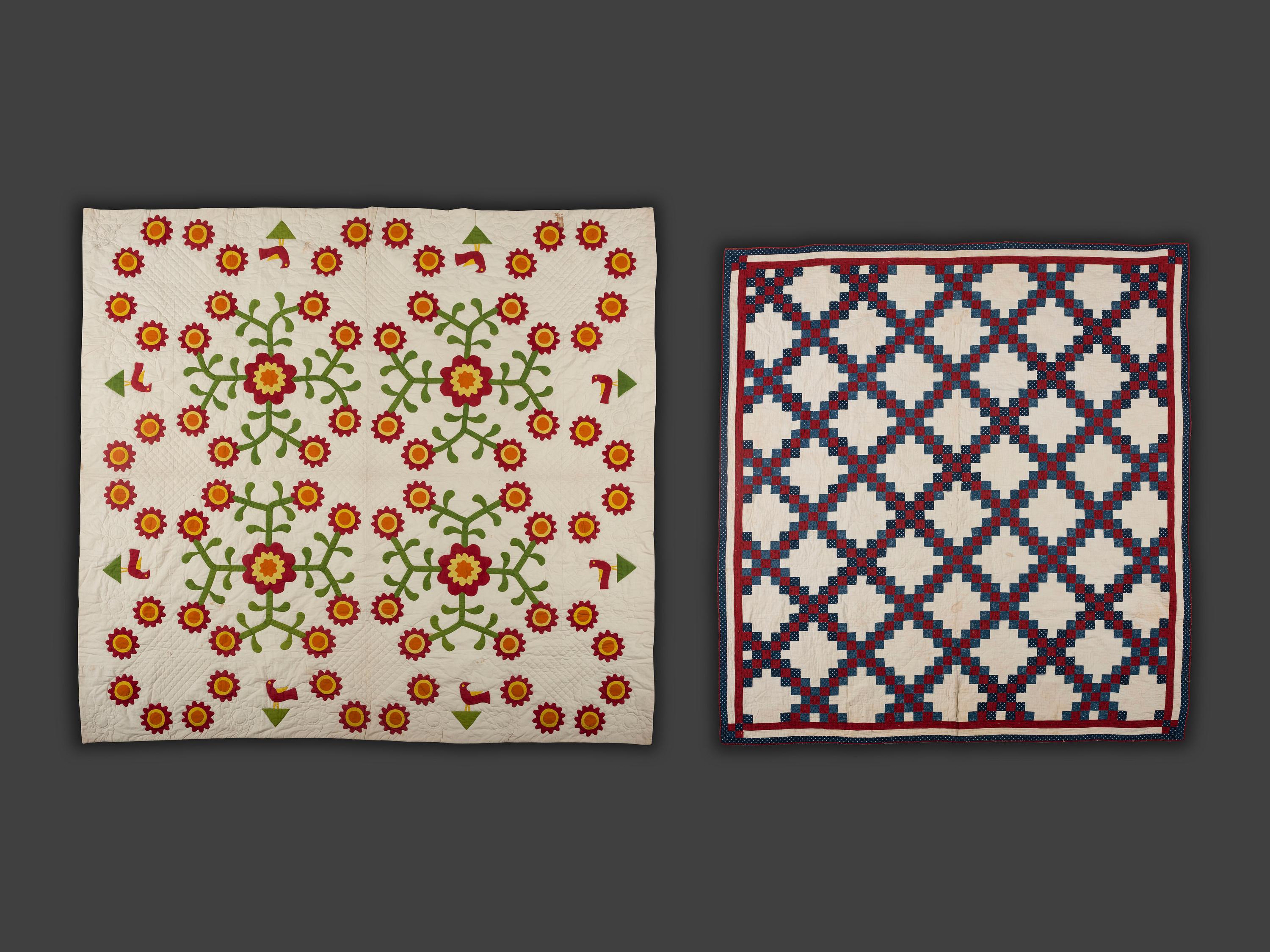 An Applique Whig Rose Quilt and a Pieced Quilt