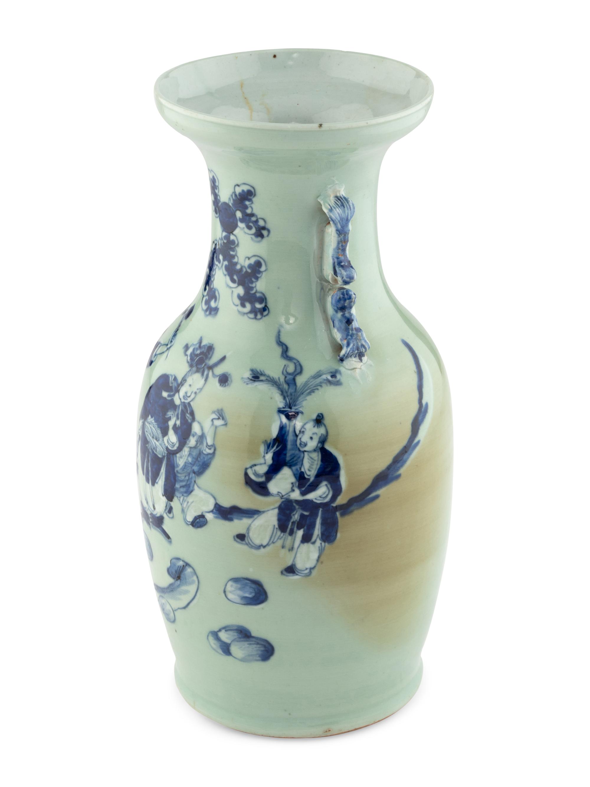 A Chinese Celadon Ground Blue and White Porcelain Vase
