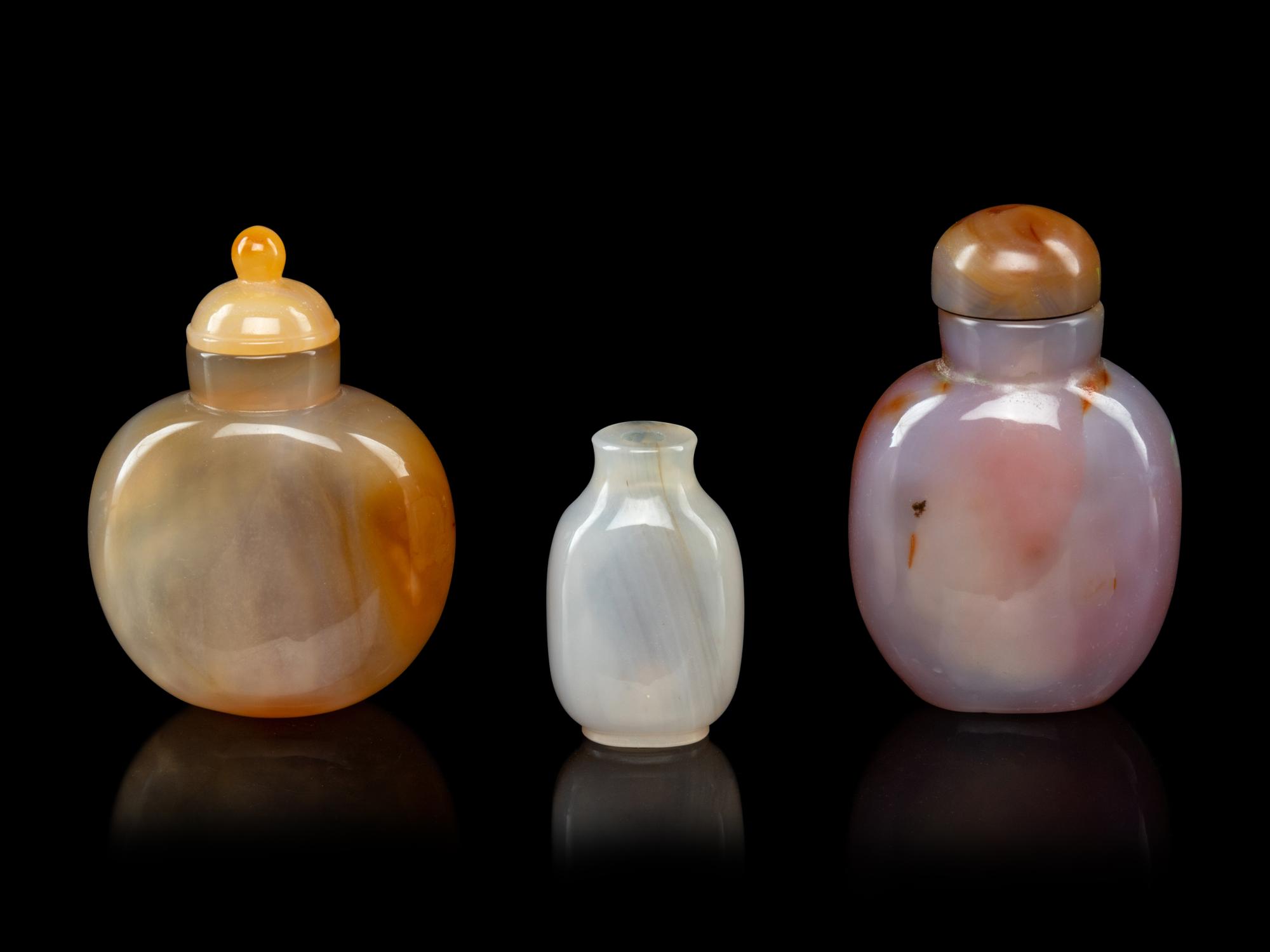 Three Chinese Carved Agate Snuff Bottles