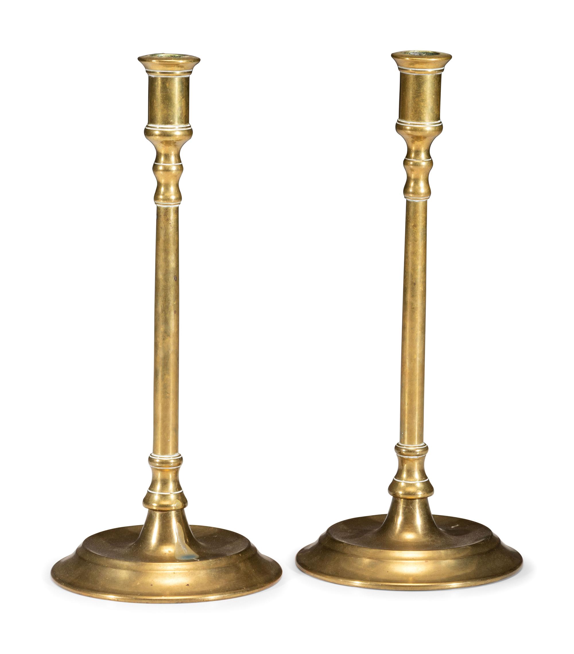 A Pair of Brass Tavern Candlesticks