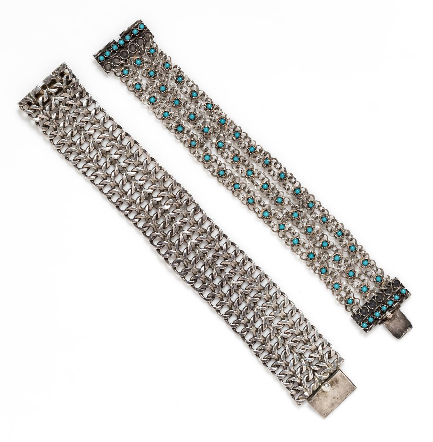 A Collection of Sterling Silver Fancy Link Bracelets, 60.40 dwts.