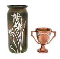 Two Heintz Silver Overlay Bronze Articles Height of taller 7 7/8 inches.