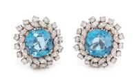 A Pair of Platinum, Aquamarine and Diamond Earclips, 8.35 dwts.