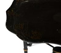 An Early Victorian Black Lacquered Papier Mache Tray on Stand