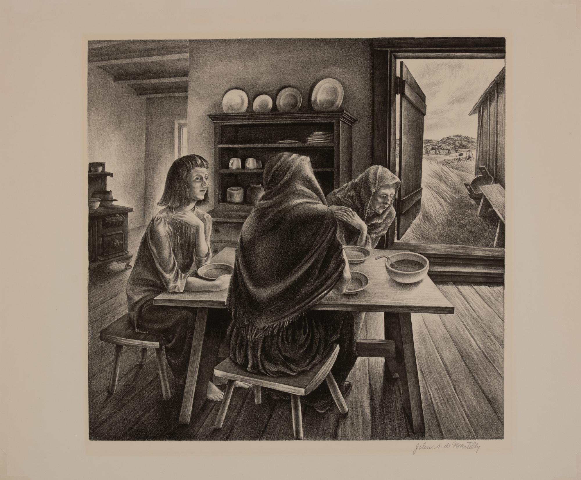 A group of four American prints (Irving Amen, Bitter Harvest ; Richard Correll, The Railroaders ; John de Martelly, Give us this Day ; Barbara Latham, A Negro Group )