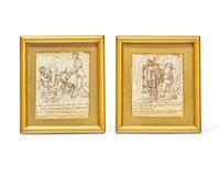 English School 19th Century, Two Satirical Ink Drawings