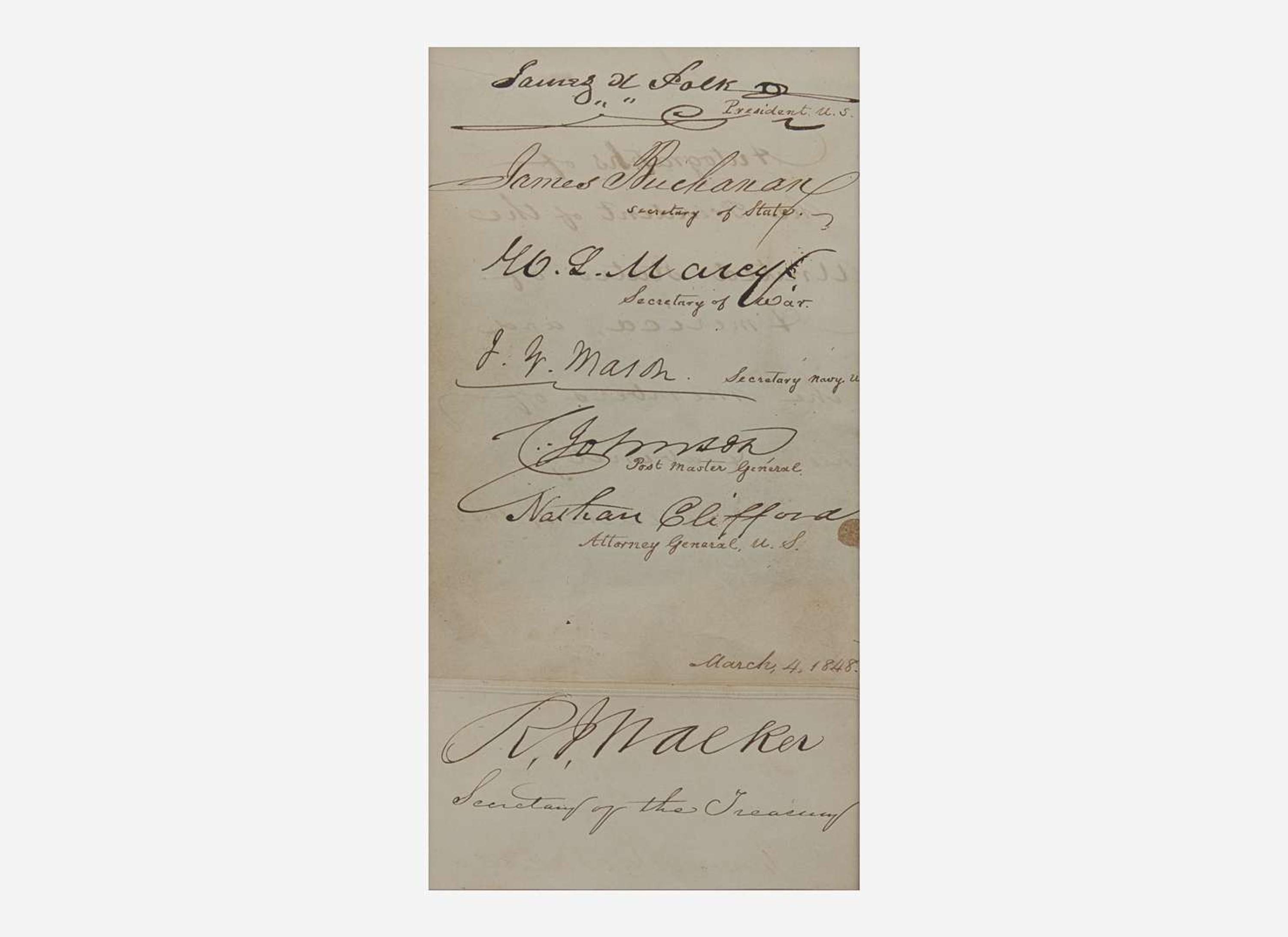 [Presidential] Polk, James K., and James Buchanan, et al. : Autograph Sheet of President James K. Polk and His Cabinet
