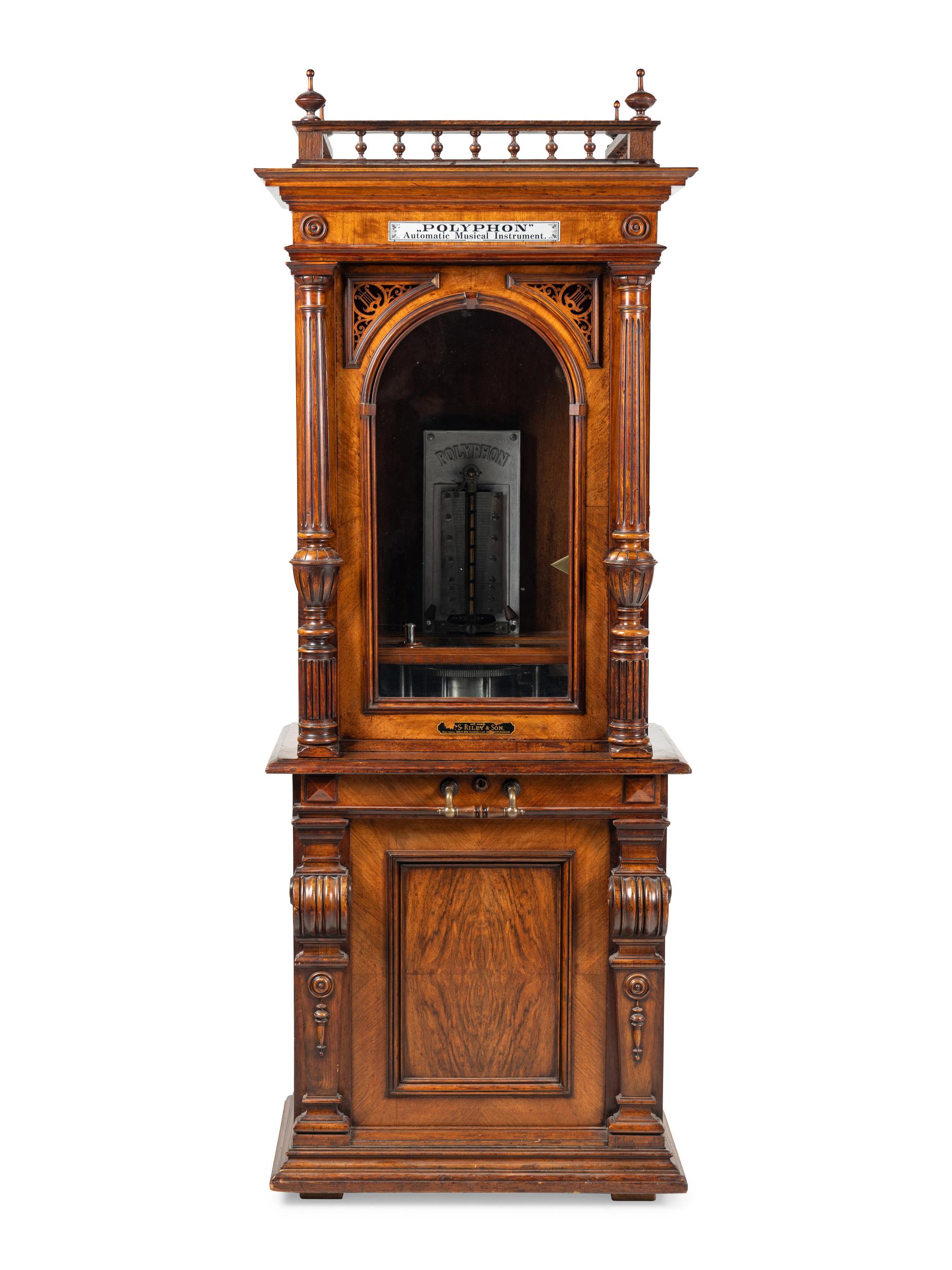 A Polyphon Mikado 24 1/2 Inch Upright Disk Music Box