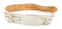 An Yves Saint Laurent White Leather Double Buckle Belt, Size large.