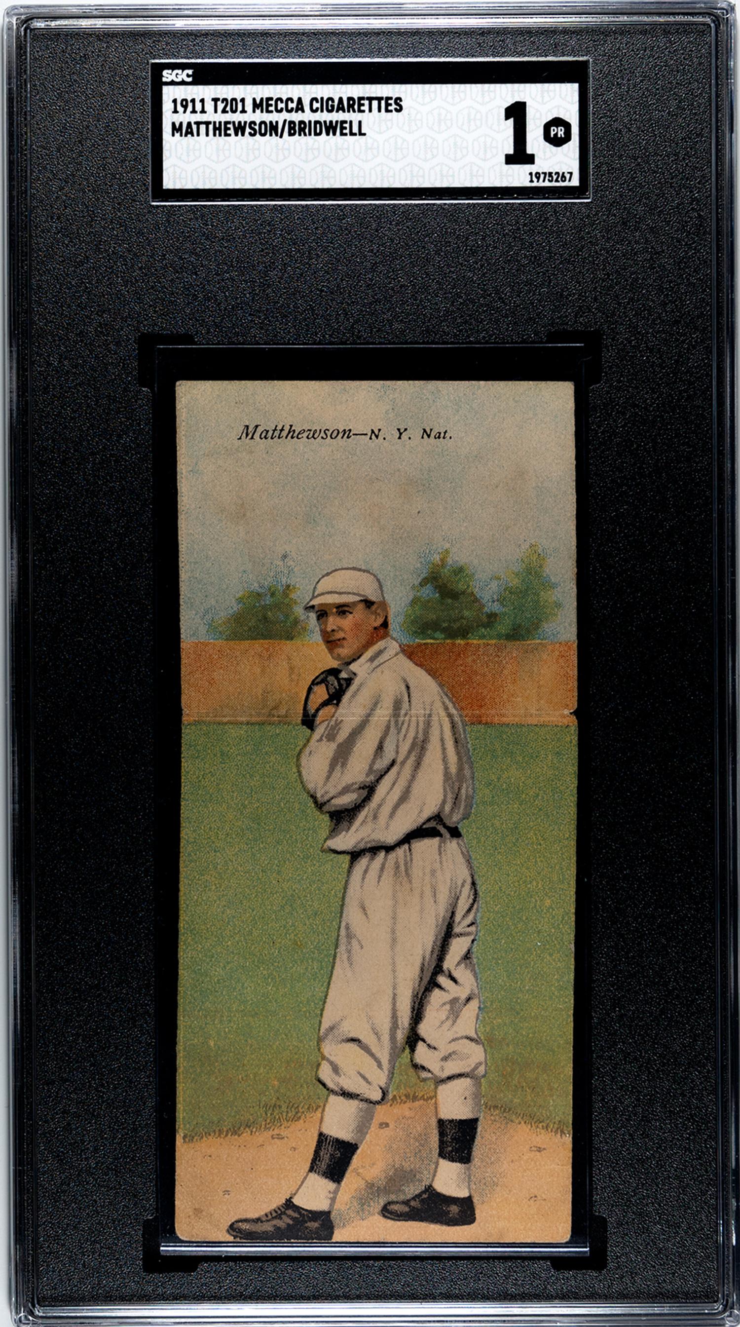 A 1911 Mecca Cigarettes T201 Christy Mathewson Double Folder Baseball Card (SGC 1)