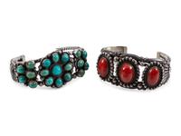 Navajo Silver Cuff Bracelets, with Inlay