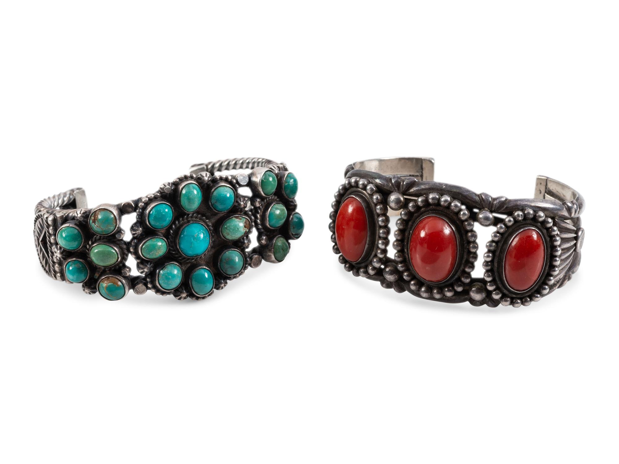 Navajo Silver Cuff Bracelets, with Inlay