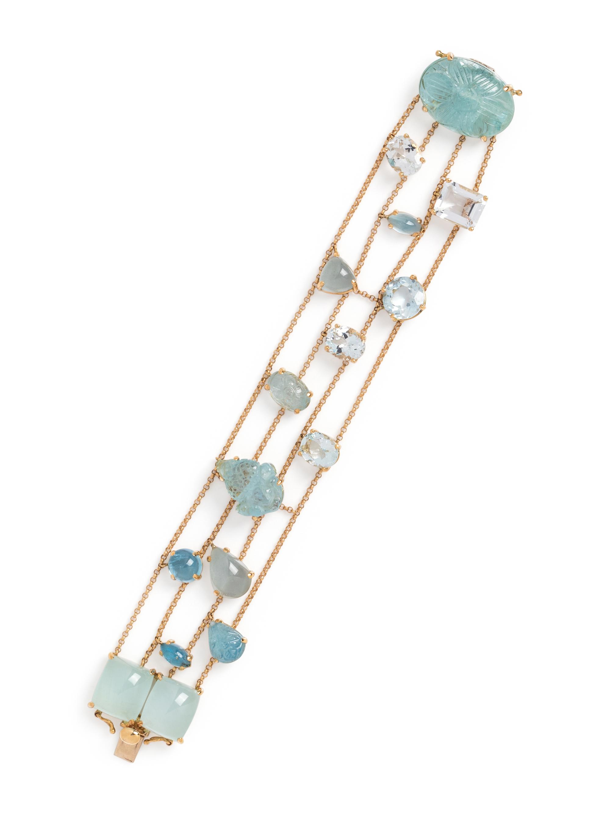 YELLOW GOLD AND AQUAMARINE BRACELET