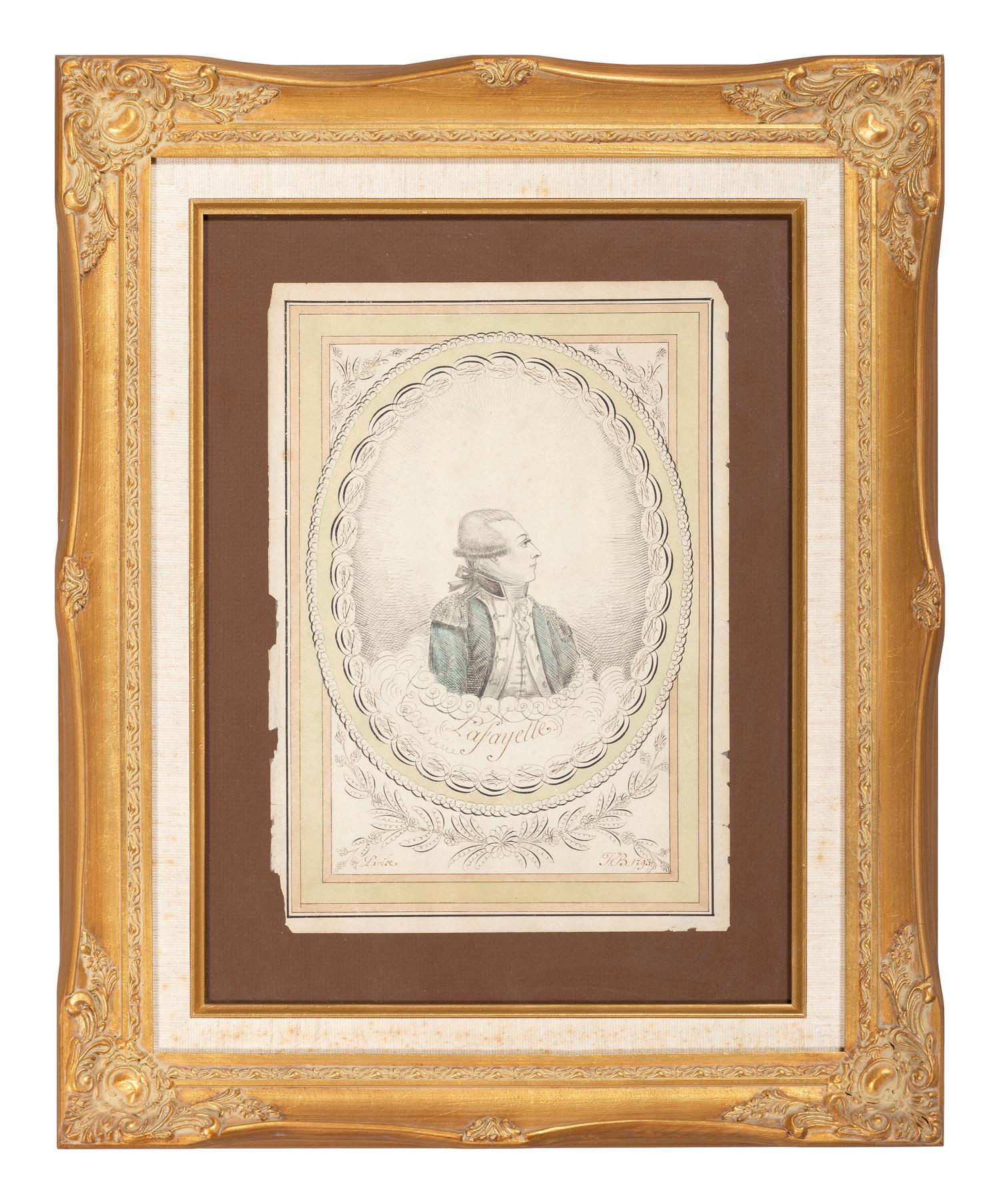[REVOLUTIONARY WAR]. LAFAYETTE, Marie Joseph Paul Yves Roch Gilbert du Motier, Maquis de (1757-1834). Ink and watercolor portrait of Marquis de Lafayette.