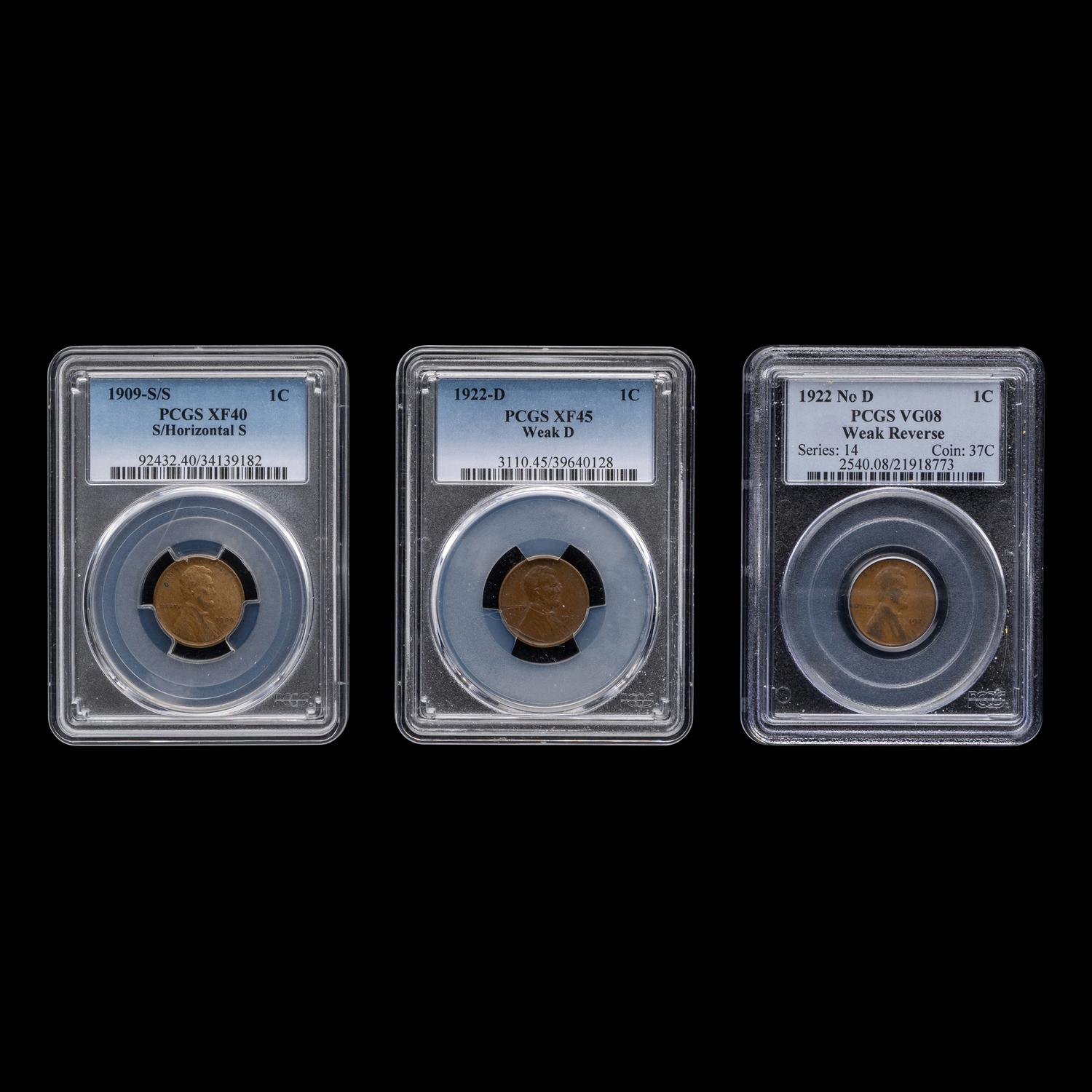 A Collection of Three Graded Abraham Lincoln 1c Coins