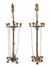 A Pair of Neoclassical Gilt Bronze Six-Light Candelabra Height 23 inches. — LATE 19TH/EARLY 20TH CENTURY