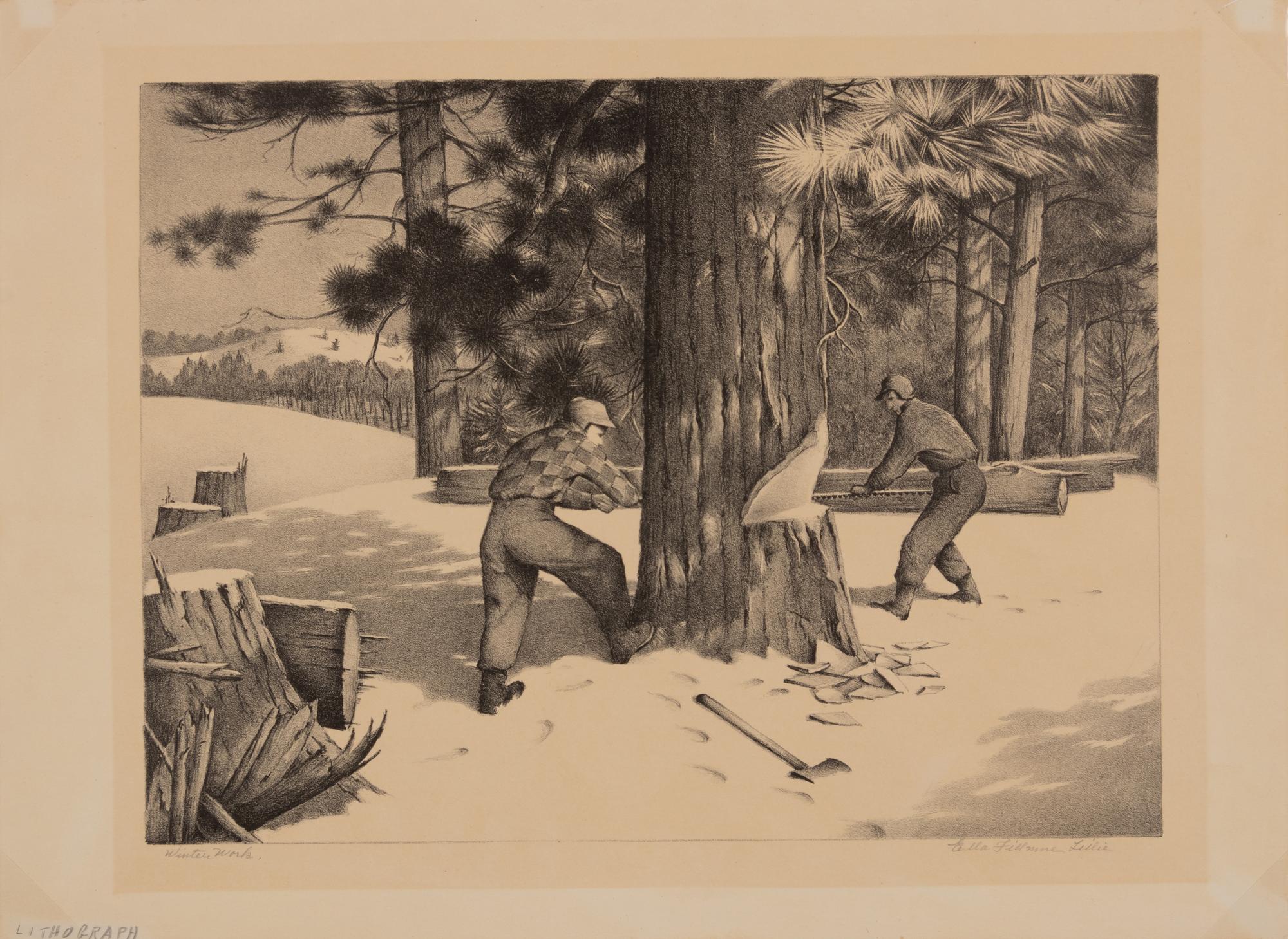 A group of three prints ( Shadows; Stone Wall; Winter Work )
