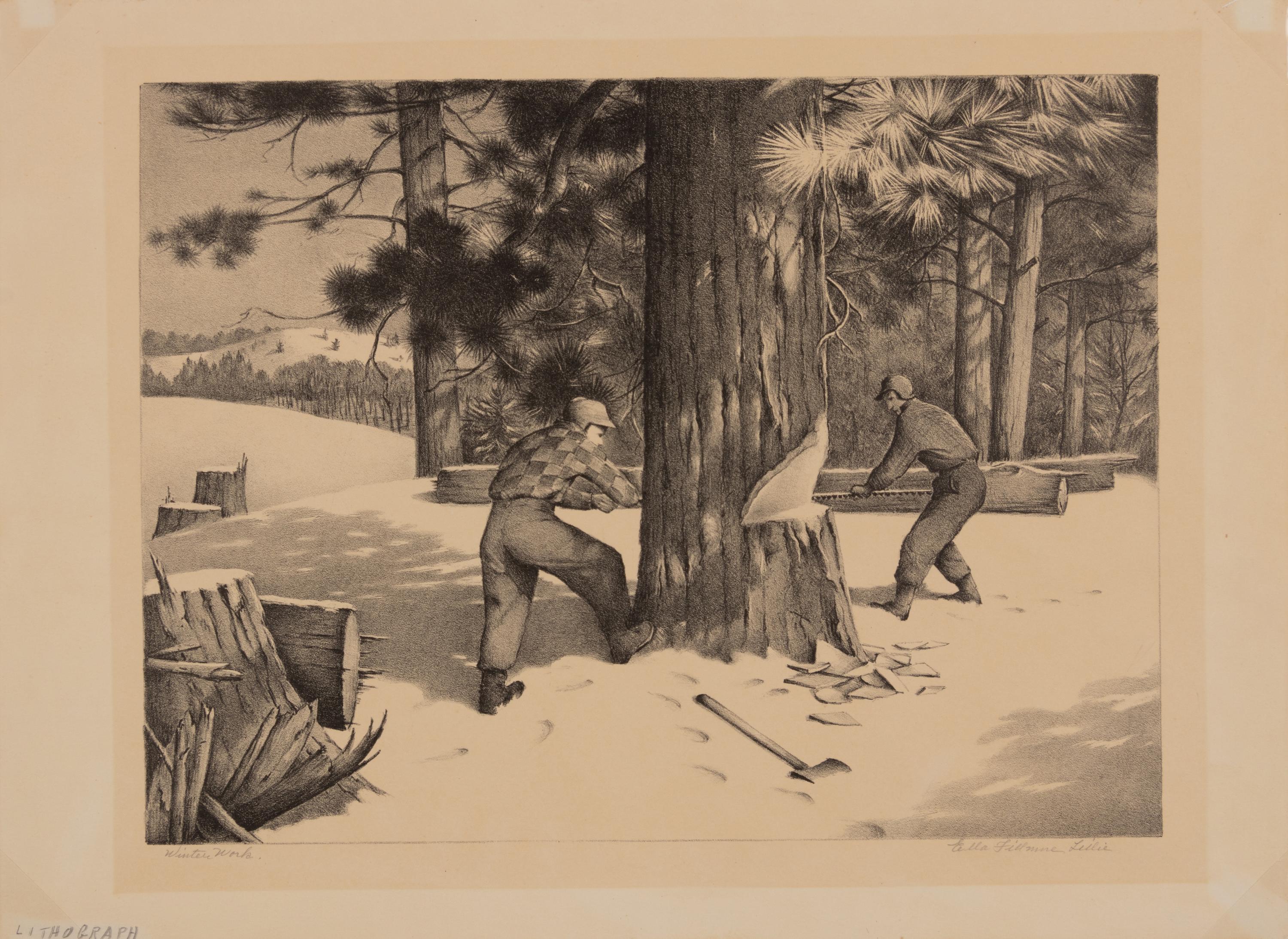 A group of three prints ( Shadows; Stone Wall; Winter Work )