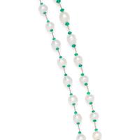 CULTURED BAROQUE PEARL AND EMERALD LONGCHAIN NECKLACE